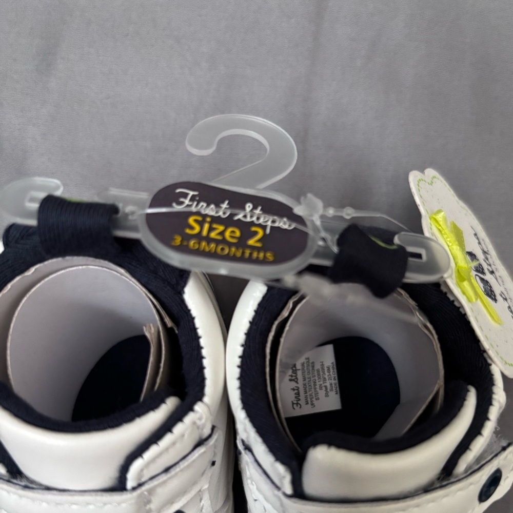 White and Navy Baby First Steps Sneakers - Size 2 (3-6 Months) - Picture 2 of 3